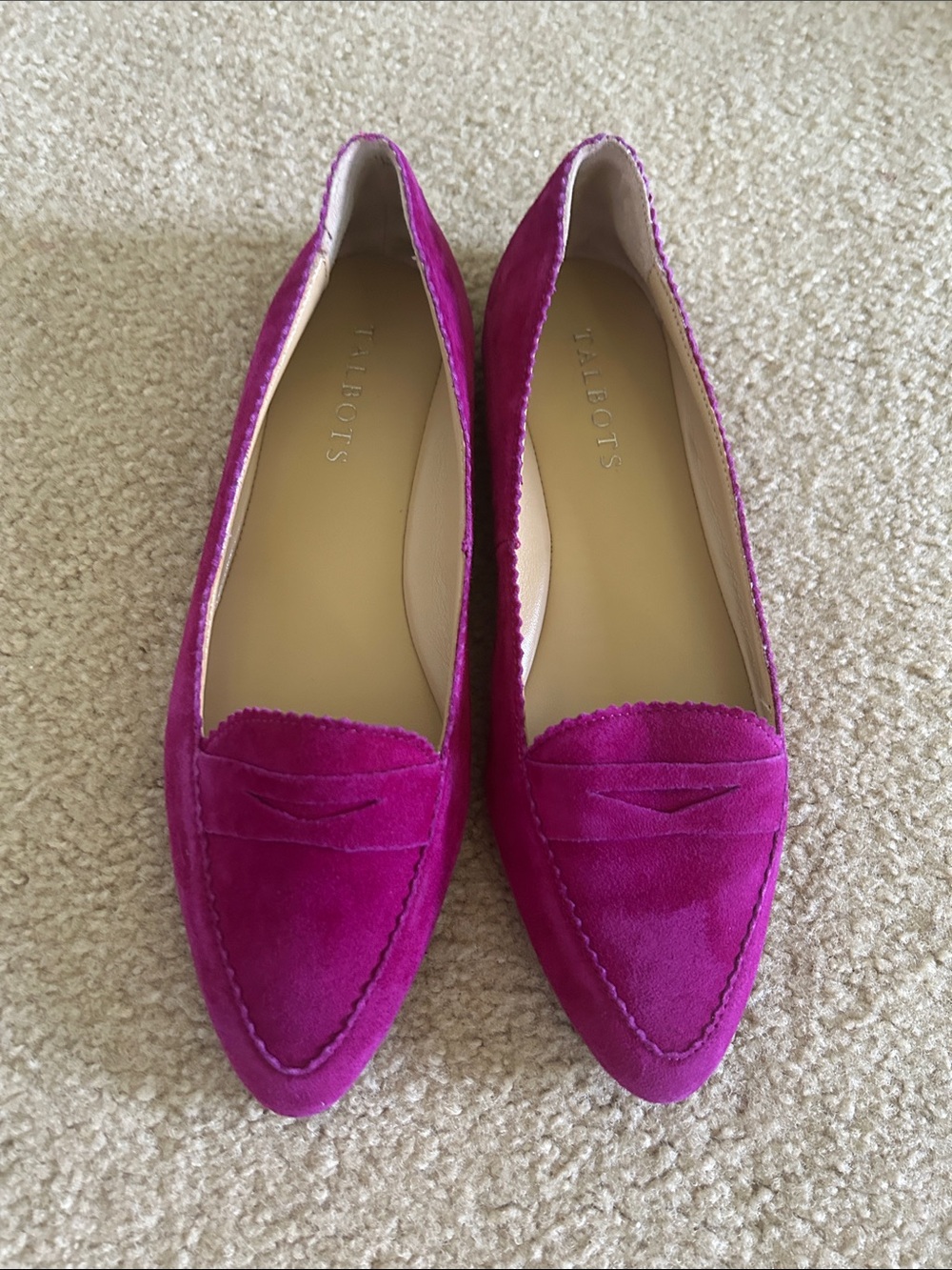 Talbots Women's Suede Pointed Penny Loafers — Magenta sz 6.5